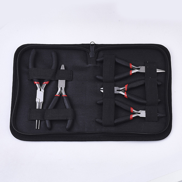 PandaHall 45# Steel Jewelry Plier Sets, Including Side Cutting Plier, Round Nose Plier, Wire Cutter Plier, Flat Nose Plier and Needle Nose...