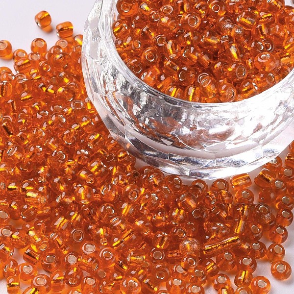 PandaHall 8/0 Glass Seed Beads, Silver Lined Round Hole, Round, Orange Red, 8/0, 3mm, Hole: 1mm, about 10000 pcs/pound Glass