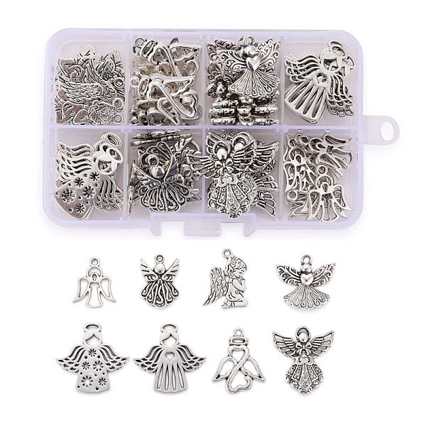 PandaHall 80Pcs 8 Styles Tibetan Style Alloy Pendants, Praying Angel, Cadmium Free & Lead Free, Antique Silver, 10pcs/style Alloy Angel &...