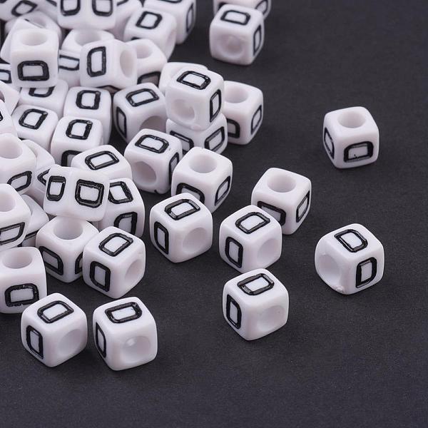 PandaHall Acrylic Horizontal Hole Letter Beads, Cube, White, Letter D, Size: about 6mm wide, 6mm long, 6mm high, hole: about 3.2mm, about...