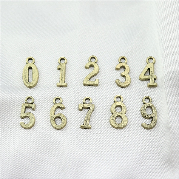 PandaHall Alloy Pendants, Number 0~9, Cadmium Free & Lead Free, Antique Bronze, 15mm, 10pcs/set Alloy Number