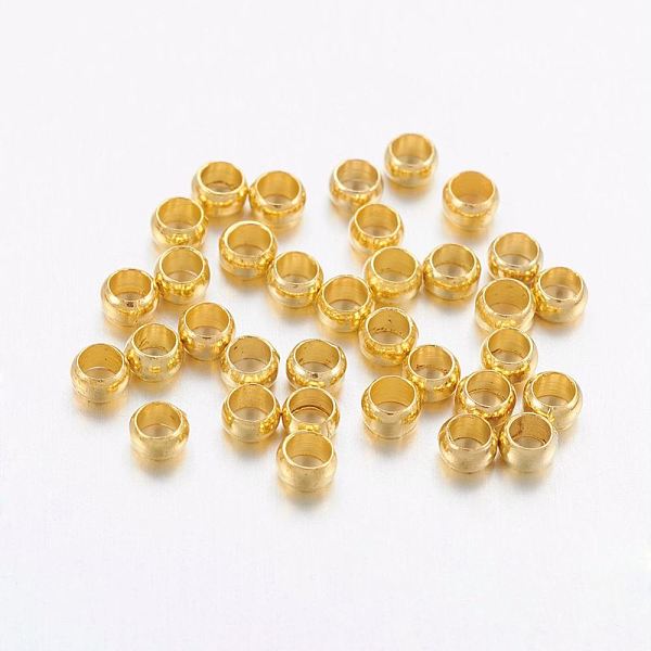 PandaHall Brass Crimp Beads, Rondelle, Golden, 2x3mm, Hole: 2mm Brass Rondelle