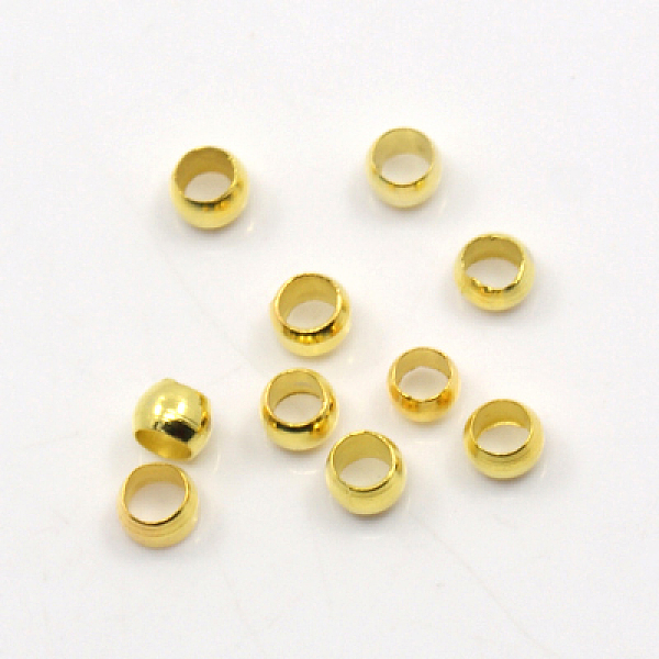 PandaHall Brass Crimp Beads, Rondelle, Golden, 3x3mm, Hole: 2mm Brass Rondelle