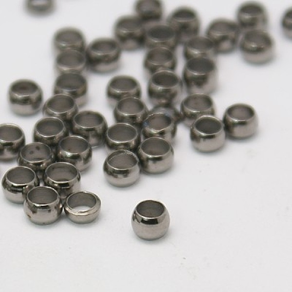 PandaHall Brass Crimp Beads, Rondelle, Gunmetal, 3mm, Hole: 2mm Brass Rondelle