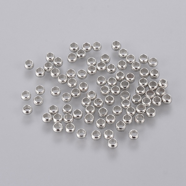 PandaHall Brass Crimp Beads, Rondelle, Platinum, 3mm, Hole: 2mm Brass Rondelle