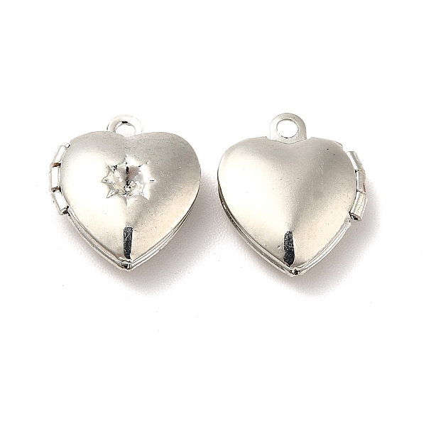 PandaHall Brass Locket Pendants, Photo Frame Charms for Necklaces, Heart, Platinum, 12x10.5x4mm, hole: 1mm Brass Heart