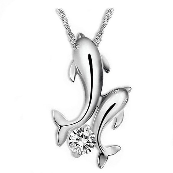 PandaHall Brass Micro Pave Cubic Zirconia Pendants, Dolphin, Clear, Platinum Brass+Cubic Zirconia Dolphin Clear