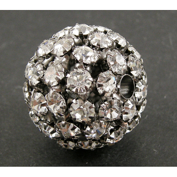 PandaHall Brass Rhinestone Beads, Round, Black, about 20mm in diameter, hole: 2.5mm Brass+Rhinestone Round Clear