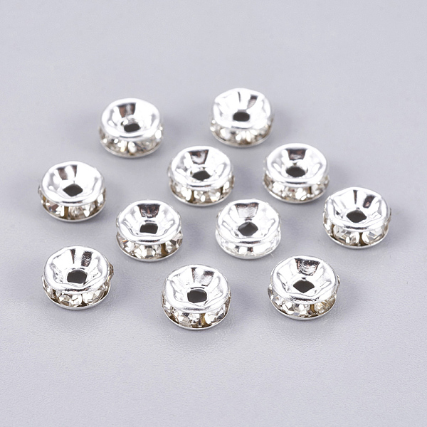 PandaHall Brass Rhinestone, for Jewelry Craft Making Findings, Grade A, Rondelle, Silver Color Plated, Size: about 6mm in diameter, 3mm...