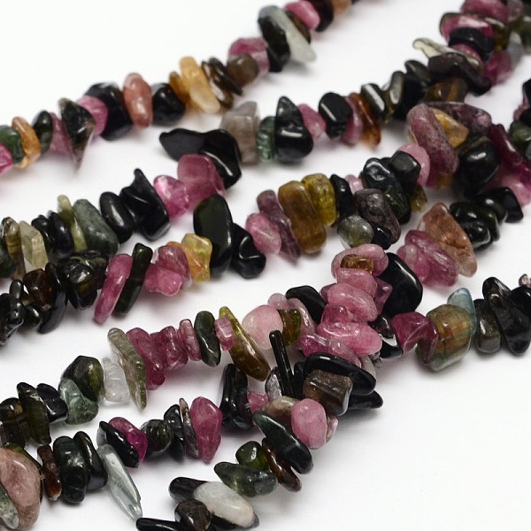 PandaHall Chips Natural Tourmaline Beads Strands, 5~8x3~8x3~8mm, Hole: 1mm, about 32 inch Tourmaline Chip