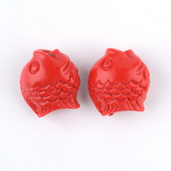 PandaHall Cinnabar Beads, Fish, FireBrick, 13x12x8mm, Hole: 2mm Cinnabar Fish Red