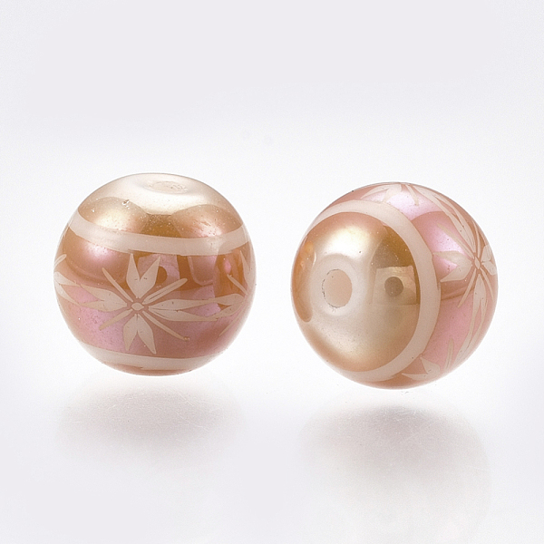 PandaHall Electroplate Glass Beads, Round with Flower Pattern, Dark Salmon, 8mm, Hole: 1mm, 300pcs/bag Glass Round Red