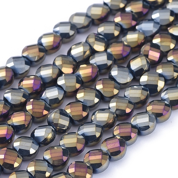 PandaHall Electroplate Glass Beads Strands, Faceted, Flat Round, Full Rainbow Plated, Black, 6x4mm, Hole: 1.2mm, about 100pcs/Strand, 23.23...