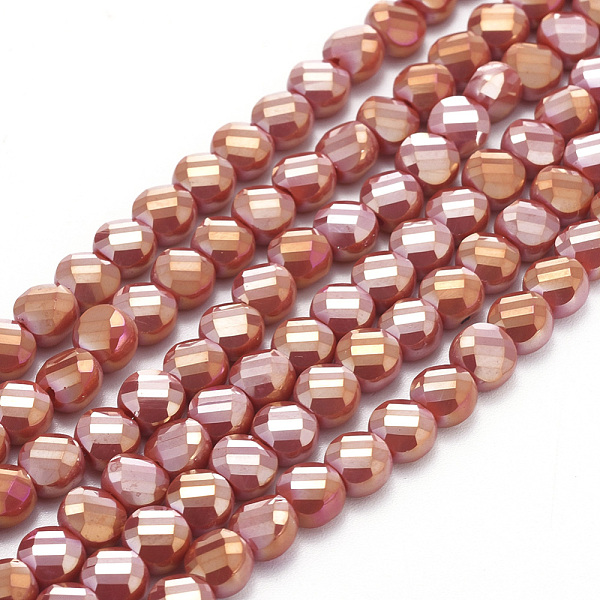 PandaHall Electroplate Glass Beads Strands, Faceted, Flat Round, Full Rainbow Plated, Red, 6x4mm, Hole: 1.2mm, about 100pcs/Strand, 23.23...