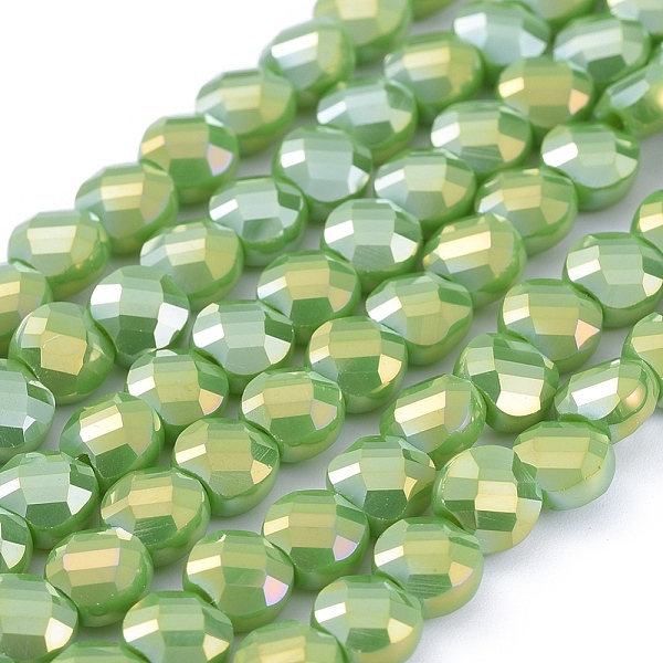 PandaHall Electroplate Glass Beads Strands, Faceted, Flat Round, Full Rainbow Plated, Green Yellow, 6x4mm, Hole: 1.2mm, about 100pcs/Strand...