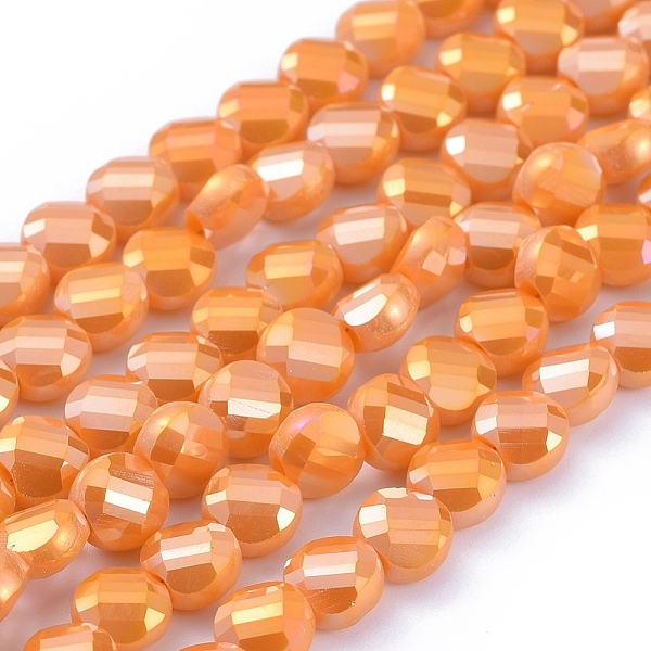 PandaHall Electroplate Glass Beads Strands, Faceted, Flat Round, Full Rainbow Plated, Dark Orange, 6x4mm, Hole: 1.2mm, about 100pcs/Strand...