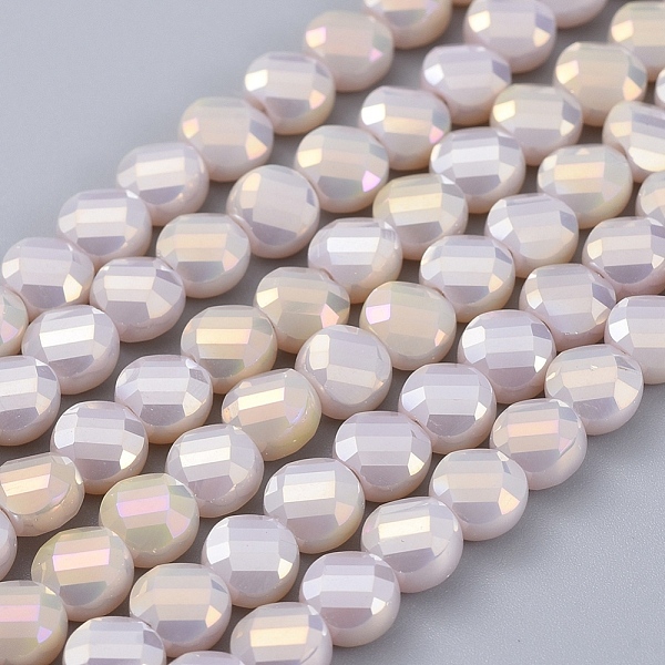 PandaHall Electroplate Glass Beads Strands, Faceted, Flat Round, Full Rainbow Plated, Thistle, 6x4mm, Hole: 1.2mm, about 100pcs/Strand...