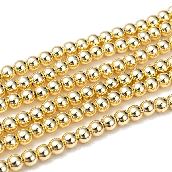 PandaHall Electroplate Non-magnetic Synthetic Hematite Beads Strands, Round, Golden Plated, 6mm, Hole: 1~1.5mm, about 67~72pcs/strand, 15.7...