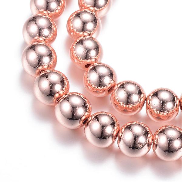 PandaHall Electroplate Non-magnetic Synthetic Hematite Bead Strands, Round, Rose Gold Plated, 6mm, Hole: 1~1.5mm, about 67~72pcs/strand...