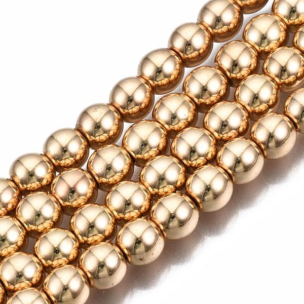 PandaHall Electroplate Non-magnetic Synthetic Hematite Bead Strands, Round, Light Gold Plated, 6mm, Hole: 1~1.5mm, about 67~72pcs/strand...