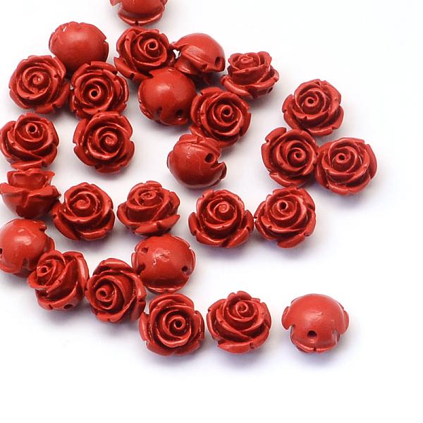 PandaHall Flower Cinnabar Beads, FireBrick, 11~12x9mm, Hole: 1~2mm Cinnabar Flower Red