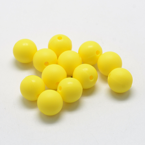 PandaHall Food Grade Eco-Friendly Silicone Beads, Chewing Beads For Teethers, DIY Nursing Necklaces Making, Round, Yellow, 18~20mm, Hole...