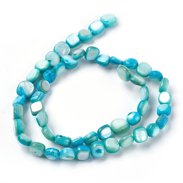 PandaHall Freshwater Shell Beads Strands, Dyed, Nuggets, Turquoise, 6~8x6~9x4~7mm, Hole: 0.5mm, about 49~56pcs/strand, 15.2~15.5inch...