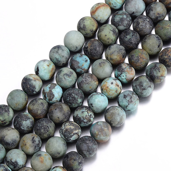 PandaHall Frosted Natural African Turquoise(Jasper) Round Beads Strands, 4mm, Hole: 1mm, about 86~95pcs/strand, 14.5~15 inch African...