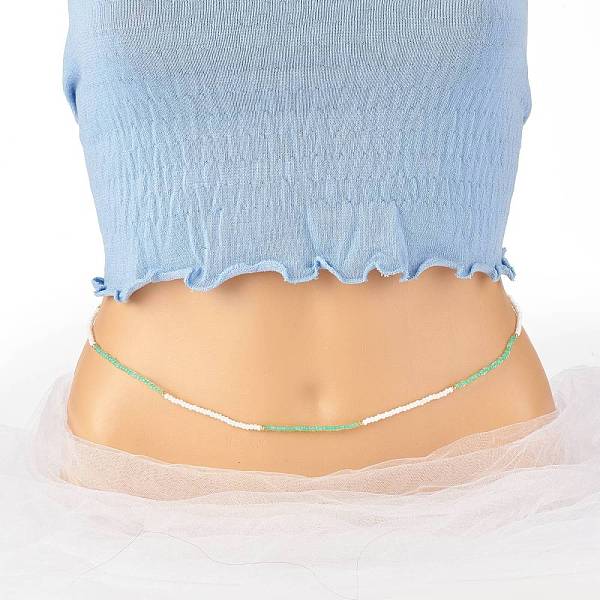 PandaHall Glass Seed Waist Beads, for Women Girls, Summer Jewelry, Light Sea Green, 31-1/2 inch(80cm) Glass