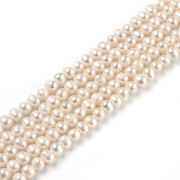 PandaHall Grade AA Natural Cultured Freshwater Pearl Beads Strands, Round, Bisque, 6~7x6~8mm, Hole: 0.6mm, about 53~55pcs/strand, 13.98 inch...