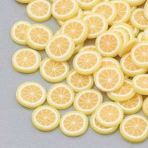 PandaHall Handmade Polymer Clay Nail Art Decoration, Fashion Nail Care, No Hole, Fruit, Orange, Yellow, 5~6x0.1~3mm Polymer Clay Fruit...