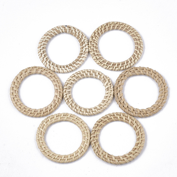 PandaHall Handmade Reed Cane/Rattan Woven Linking Rings, For Making Straw Earrings and Necklaces, Ring, Antique White, 56~61x4~5mm, Inner...