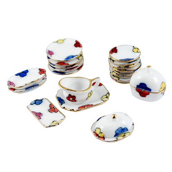 PandaHall Home Decorations, Porcelain Tea Set Decorations, Blue, 70x50x24mm Porcelain Tableware Blue