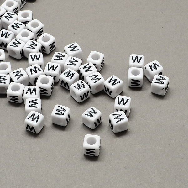 PandaHall Large Hole Acrylic Letter European Beads, Horizontal Hole, White & Black, Cube with Letter, White, 6x6x6mm, Hole: 4mm Acrylic Cube...