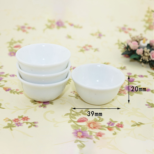 PandaHall Mini Porcelain Bowls, for Dollhouse Accessories, Pretending Prop Decorations, White, 39x20mm Porcelain Tableware White