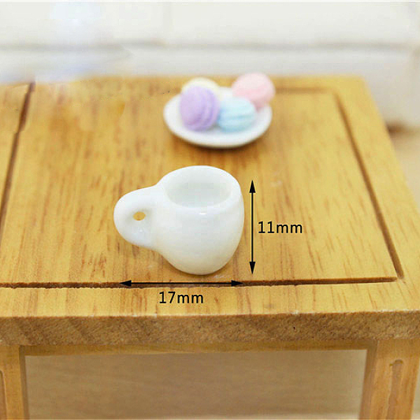 PandaHall Mini Porcelain Mugs, for Dollhouse Accessories, Pretending Prop Decorations, Cup with Handle, White, 17x11mm Porcelain Tableware...