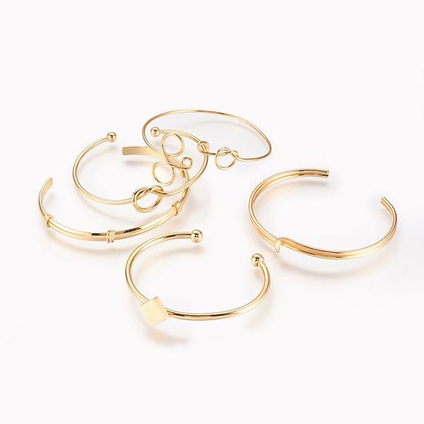 PandaHall Mixed Brass Cuff Bangles, Real 18K Gold Plated, 2inch~2-1/8inchx2-1/4inch~2-1/2inch(49~54x57~64mm) Brass