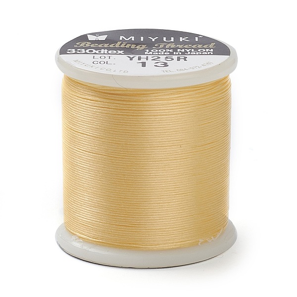 PandaHall MIYUKI Beading Nylon Thread B, 330 DTEX/0.203mm/0.008", for Seed Beads, #13, Light Khaki, 55 yards(50 meters)/roll Nylon