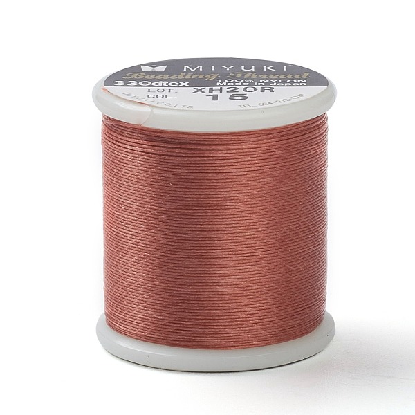 PandaHall MIYUKI Beading Nylon Thread B, 330 DTEX/0.203mm/0.008", for Seed Beads, #15, Light Coral, 55 yards(50 meters)/roll Nylon