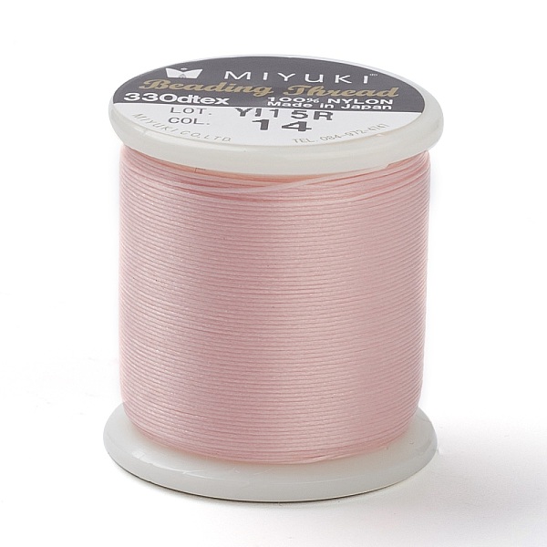 PandaHall MIYUKI Beading Nylon Thread B, 330 DTEX/0.203mm/0.008", for Seed Beads, #14, Pink, 55 yards(50 meters)/roll Nylon Pink