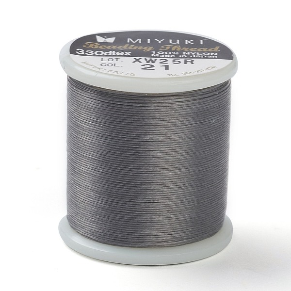 PandaHall MIYUKI Beading Nylon Thread B, 330 DTEX/0.203mm/0.008", for Seed Beads, #21, Slate Gray, 55 yards(50 meters)/roll Nylon Gray