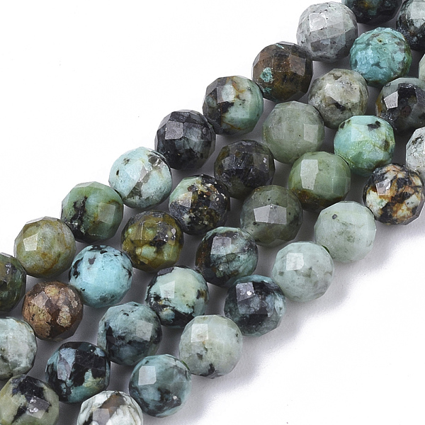 PandaHall Natural African Turquoise(Jasper) Beads Strands, Faceted, Round, 5mm, Hole: 0.7mm, about 82~83pcs/strand, 15.35 inch(39cm) African...