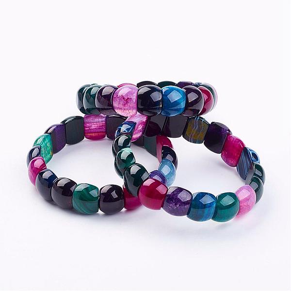 PandaHall Natural Agate Stretch Bracelets, Dyed, Colorful, 2-1/4inch~2-3/8inch(58~62mm) Natural Agate