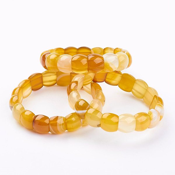 PandaHall Natural Agate Stretch Bracelets, Dyed, Gold, 2-1/4inch~2-3/8inch(58~62mm) Natural Agate Gold