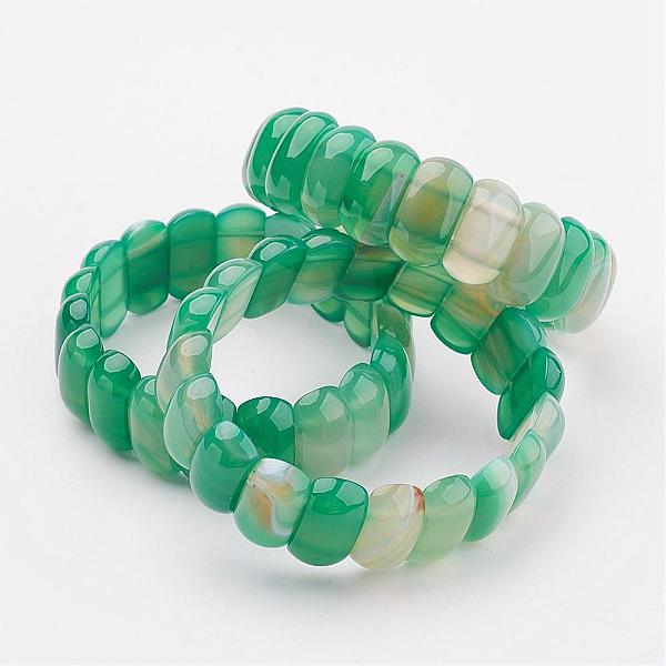 PandaHall Natural Agate Stretch Bracelets, Dyed, Green, 61~63mm Natural Agate Green