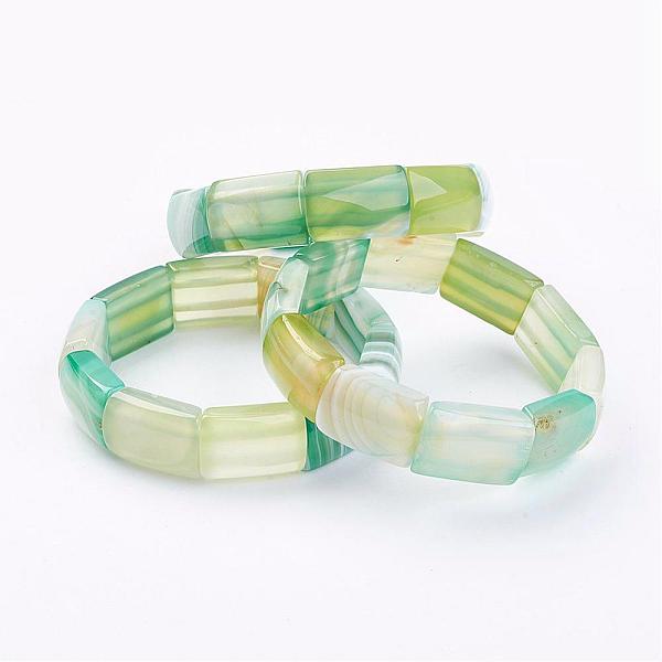 PandaHall Natural Agate Stretch Bracelets, Dyed, Light Green, 2-1/4inch~2-3/8inch(58~62mm) Natural Agate Green