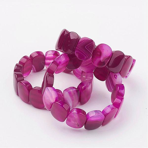 PandaHall Natural Agate Stretch Bracelets, Dyed, Orchid, 2-3/8inch~2-1/2inch(59~63mm) Natural Agate Purple