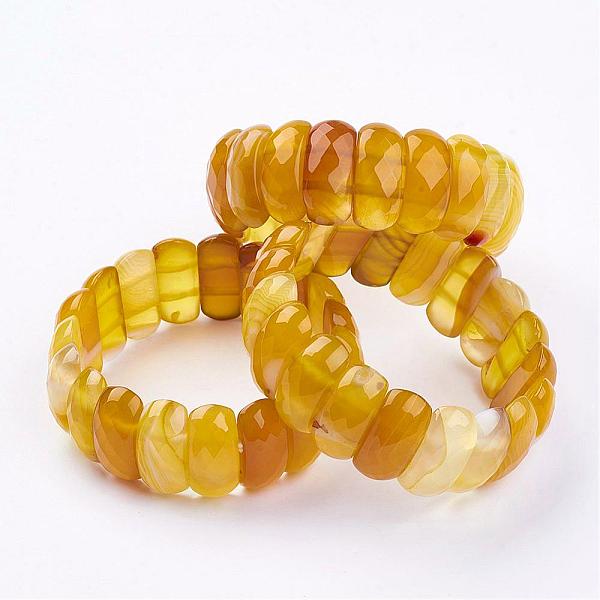 PandaHall Natural Agate Stretch Bracelets, Faceted, Dyed, Gold, 2-3/8inch~2-1/2inch(61~63mm) Natural Agate Gold