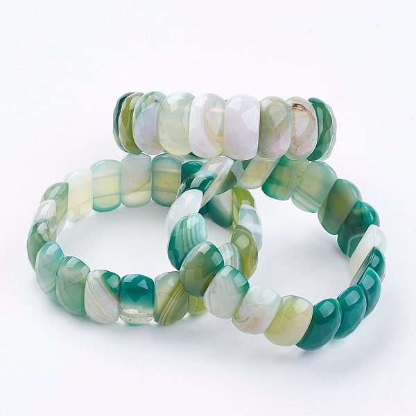 PandaHall Natural Agate Stretch Bracelets, Faceted, Dyed, Light Green, 2-3/8inch~2-1/2inch(61~63mm) Natural Agate Green