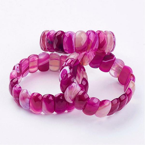 PandaHall Natural Agate Stretch Bracelets, Faceted, Dyed, Violet, 2-3/8inch~2-1/2inch(61~63mm) Natural Agate Purple